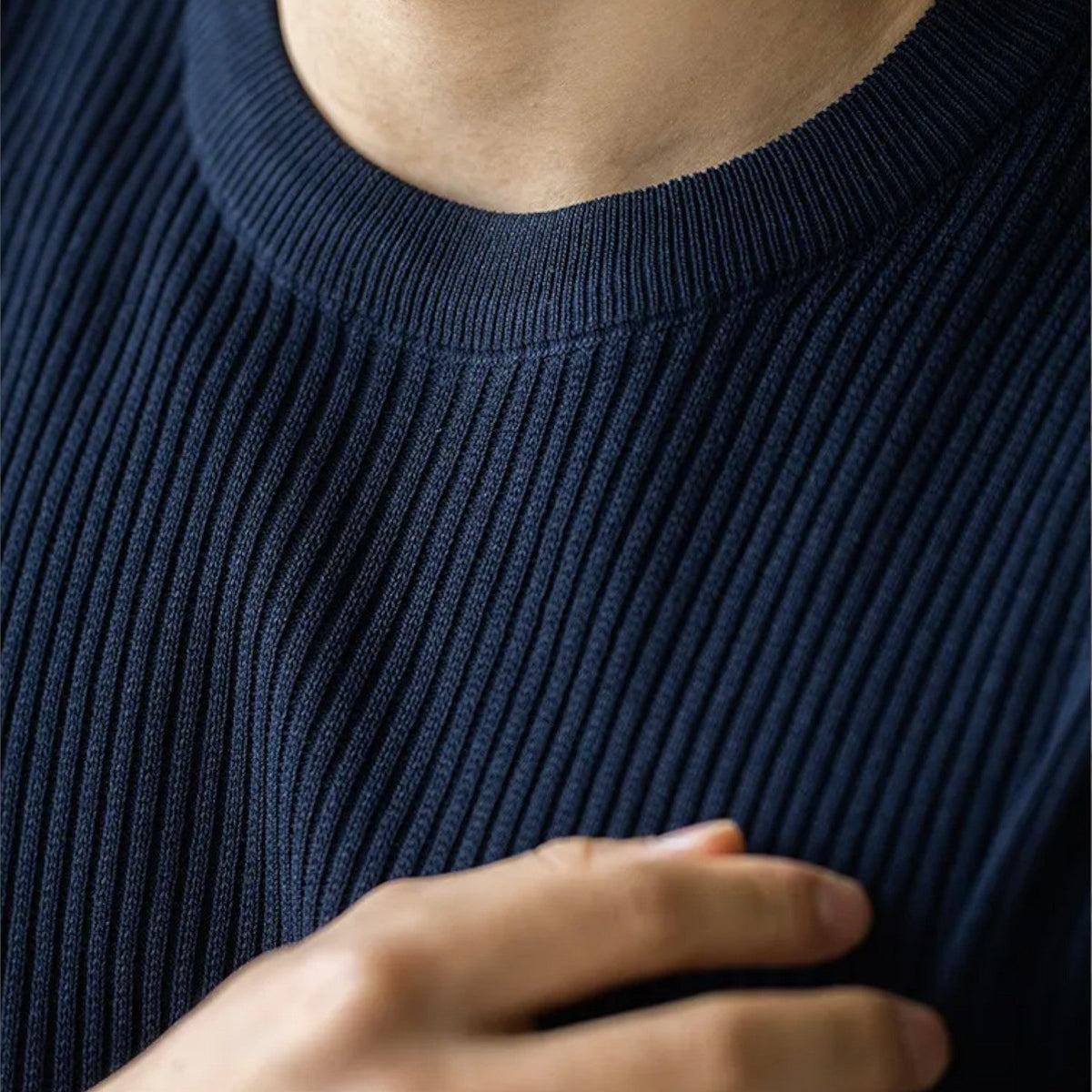 Men’s Ribbed Knit T Shirt Slim Fit Lightweight Summer Tee
