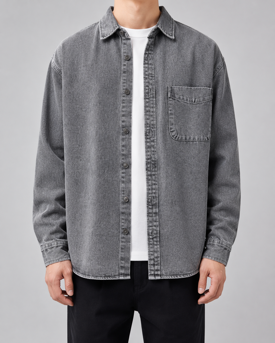 Men's Washed Denim Overshirt - Relaxed Fit Cotton Shirt Jacket
