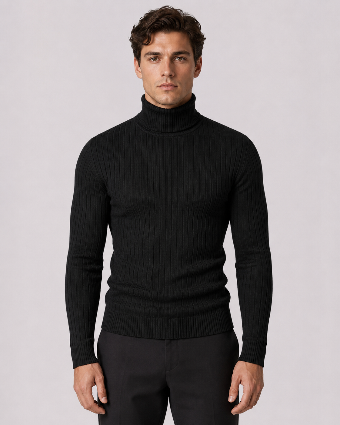 Men's Ribbed Turtleneck Sweater - Slim Fit Long Sleeve