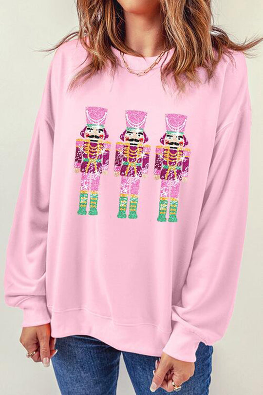 Christmas Casual Loose Round Neck Sequin Sleeve Sweatshirt