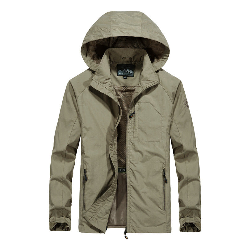 Men's Ultralight Wind and Water Repellent Outdoor Jacket with Stowable Hood and Breathable Mesh Lining