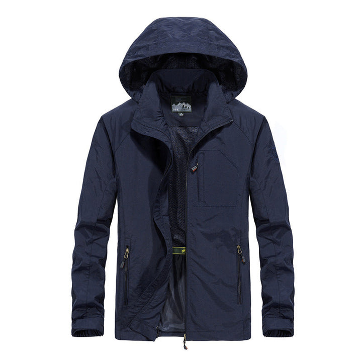 Men's Ultralight Wind and Water Repellent Outdoor Jacket with Stowable Hood and Breathable Mesh Lining