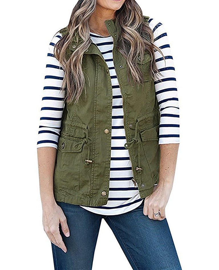 Women's Utility Vest with Drawstring, Hood and Patch Pockets