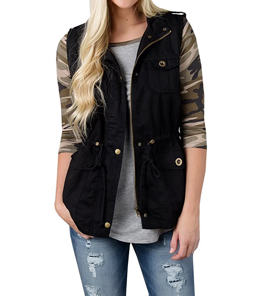 Women's Utility Vest with Drawstring, Hood and Patch Pockets