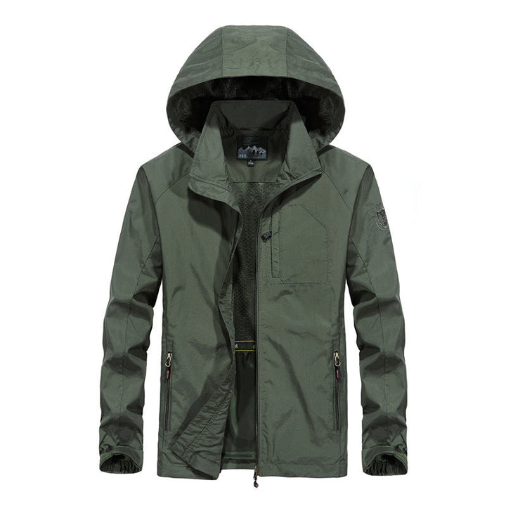 Men's Ultralight Wind and Water Repellent Outdoor Jacket with Stowable Hood and Breathable Mesh Lining