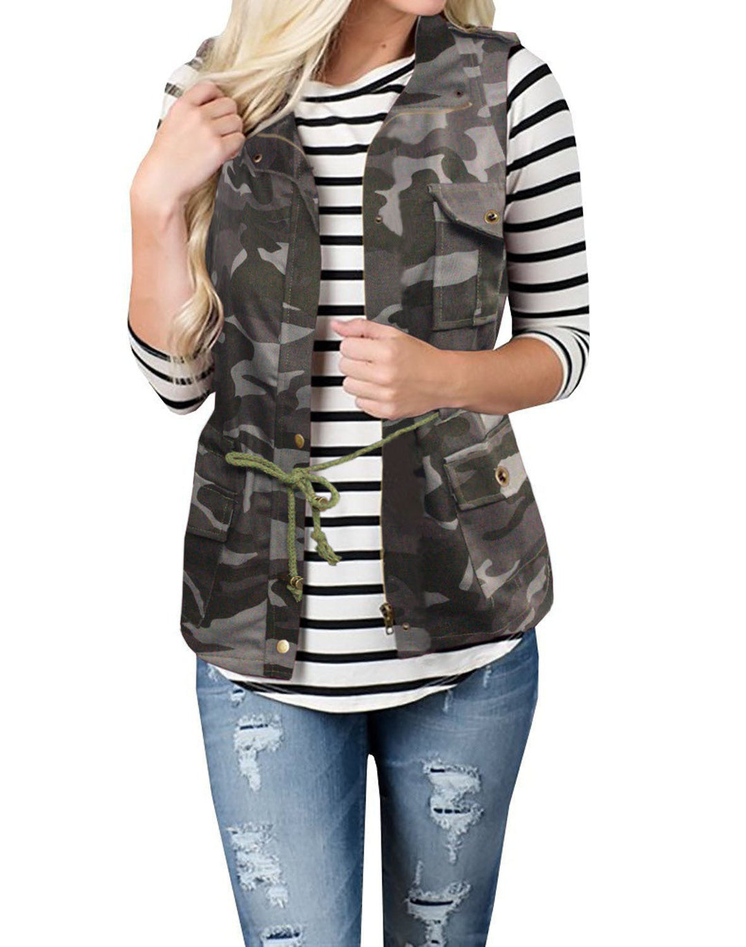 Women's Utility Vest with Drawstring, Hood and Patch Pockets