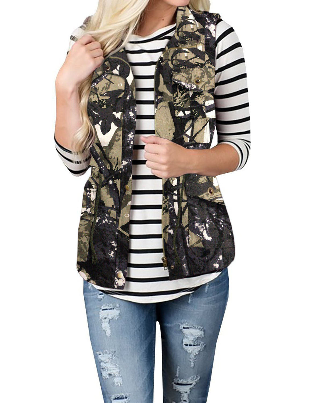 Women's Utility Vest with Drawstring, Hood and Patch Pockets