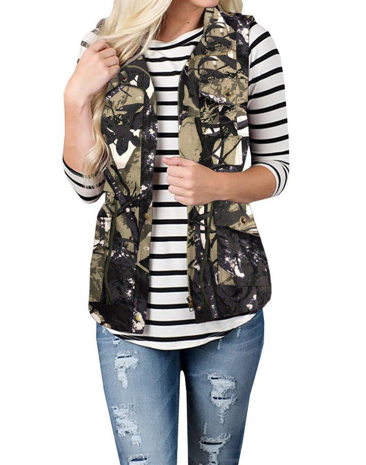 Women's Utility Vest with Drawstring, Hood and Patch Pockets