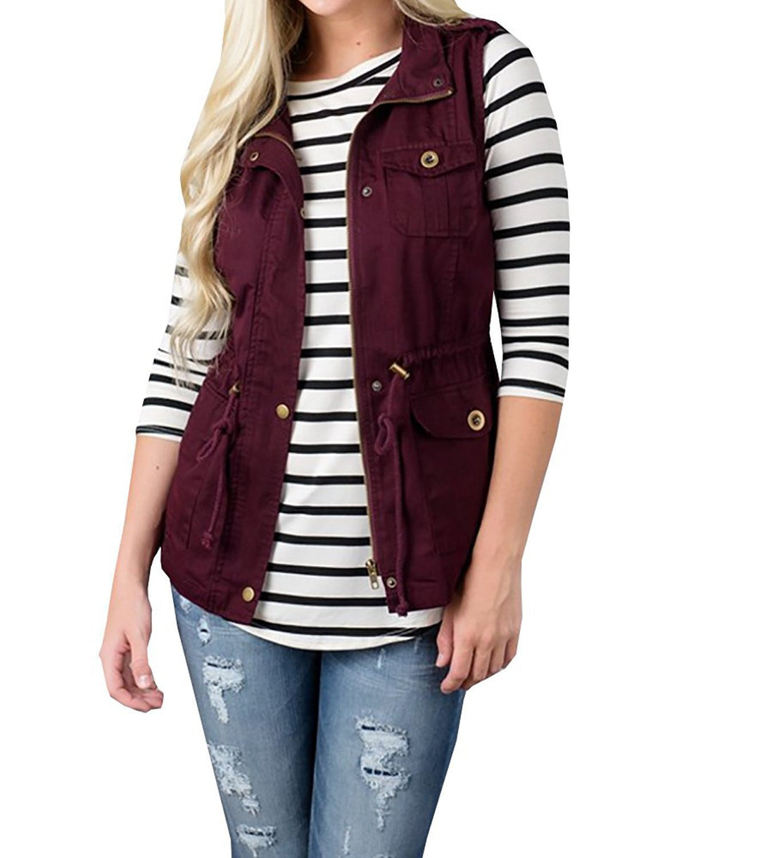Women's Utility Vest with Drawstring, Hood and Patch Pockets