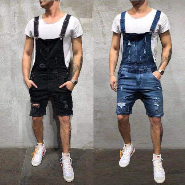 Men's Denim Overalls in a Used Look with Removable Straps