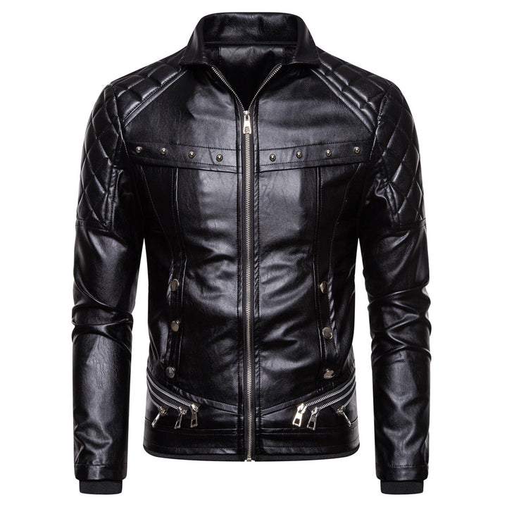 Men's Biker Leather Jacket in Vintage Look with Quilted Shoulder and Wide Faux Fur Collar