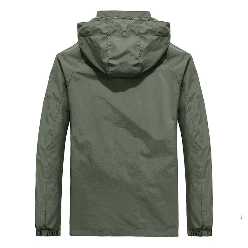 Men's Ultralight Wind and Water Repellent Outdoor Jacket with Stowable Hood and Breathable Mesh Lining