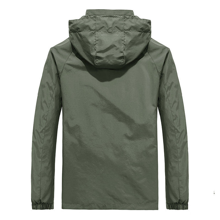 Men's Ultralight Wind and Water Repellent Outdoor Jacket with Stowable Hood and Breathable Mesh Lining
