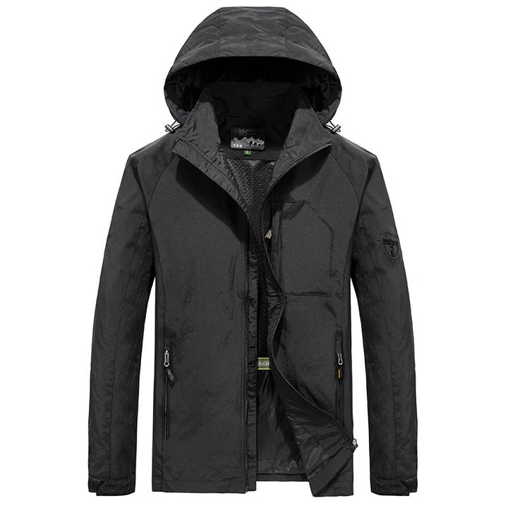 Men's Ultralight Wind and Water Repellent Outdoor Jacket with Stowable Hood and Breathable Mesh Lining