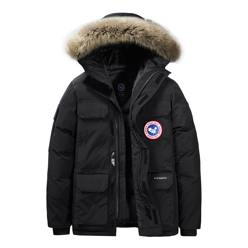 Men's Thermal Parka with Hood and Removable Fur Collar