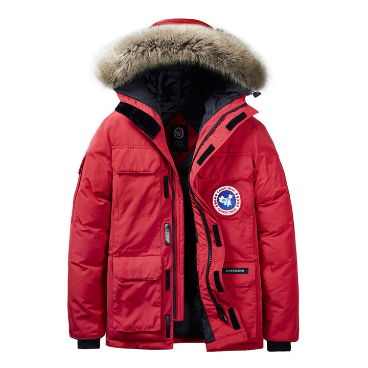 Men's Thermal Parka with Hood and Removable Fur Trim