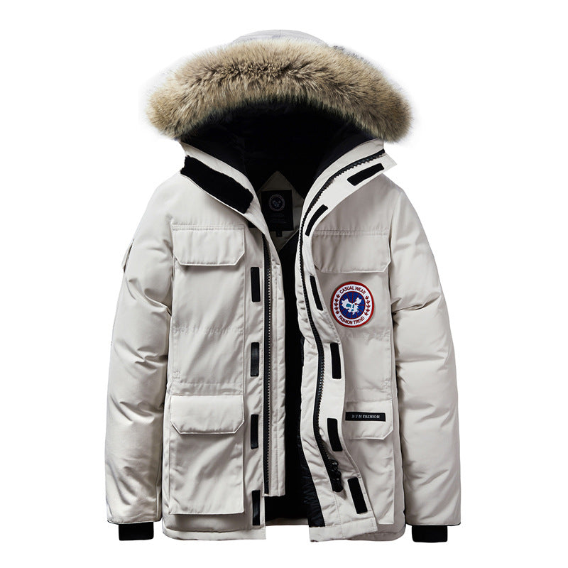 Men's Thermal Parka with Hood and Removable Fur Collar