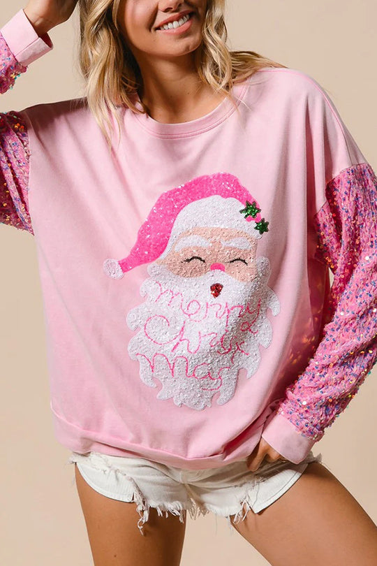 Christmas Casual Loose Round Neck Sequin Sleeve Sweatshirt