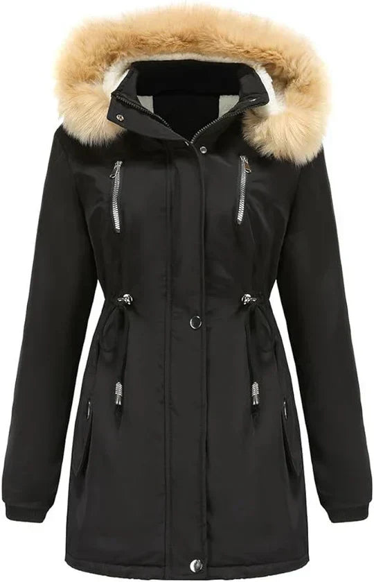 Longer Coat with Hood made of Faux Fur and Fleece Lining
