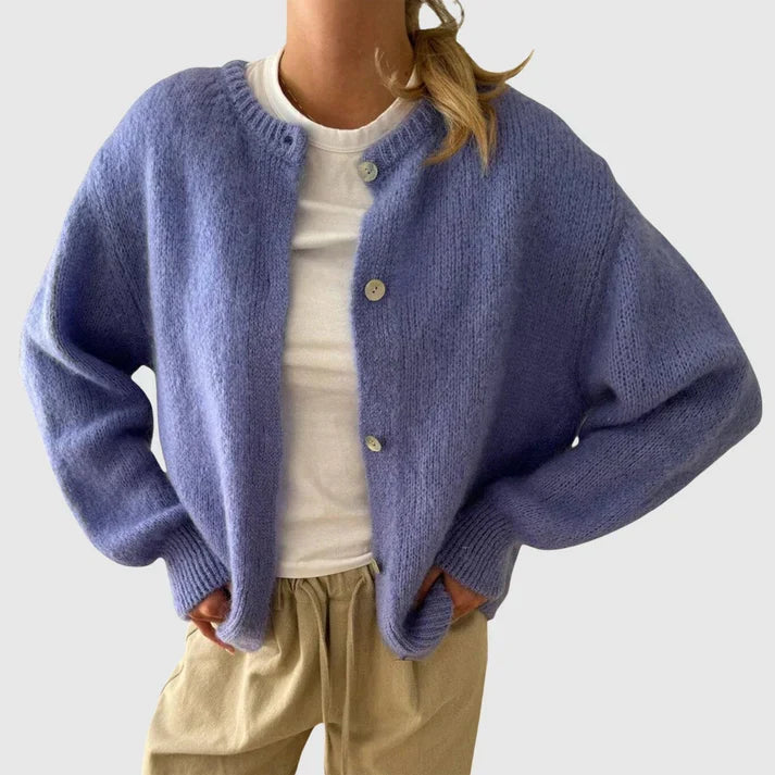 Women's Cashmere Cardigan with Round Neck and Button Closure