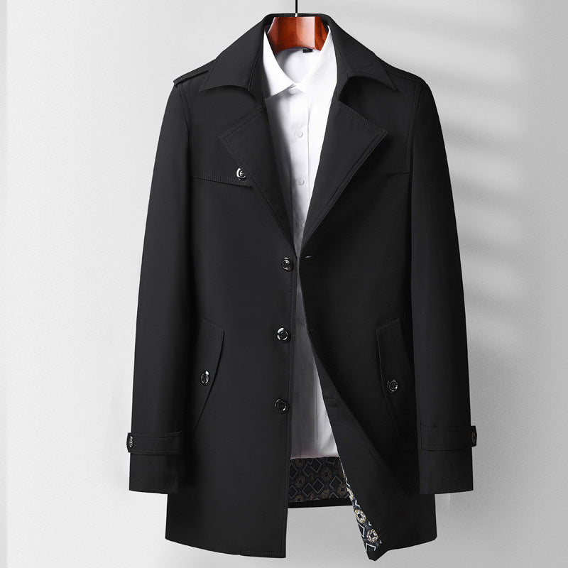 Men's Classic Short Trench Coat with Shirt Collar, Shoulder Epaulettes, and Lined Interior