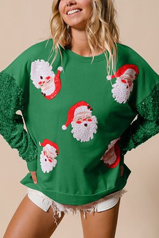 Christmas Casual Loose Round Neck Sequin Sleeve Sweatshirt
