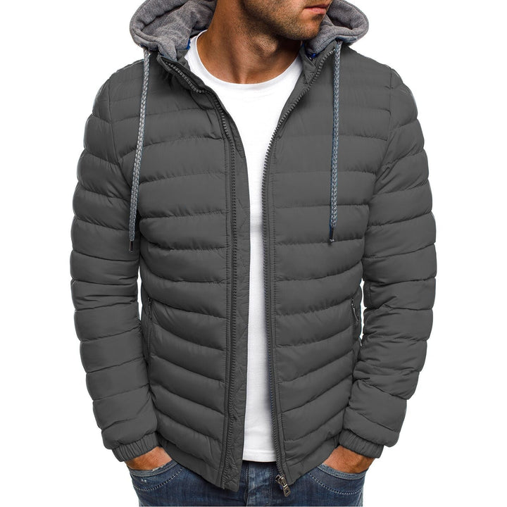 Men's Quilted Hooded Jacket with Insulating Lining and Side Zip Pockets