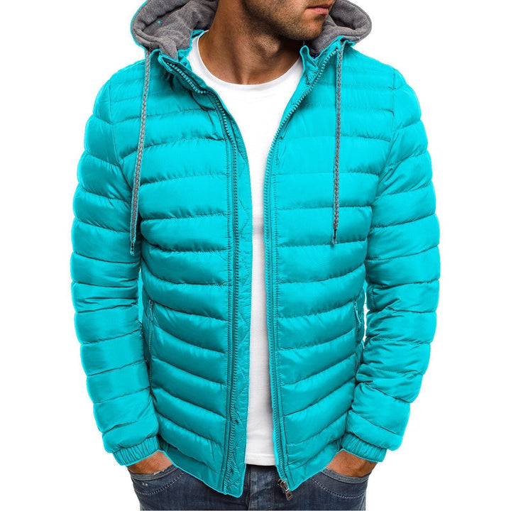 Men's Quilted Hooded Jacket with Insulating Lining and Side Zip Pockets