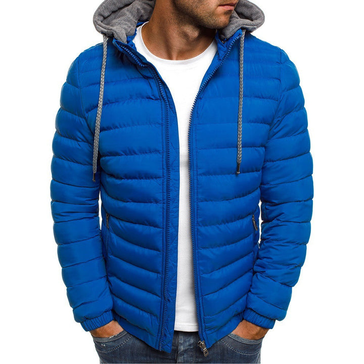 Men's Quilted Hooded Jacket with Insulating Lining and Side Zip Pockets