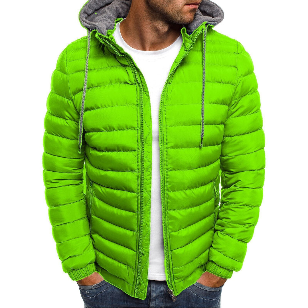 Men's Quilted Hooded Jacket with Insulating Lining and Side Zip Pockets