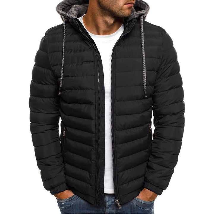 Men's Quilted Hooded Jacket with Insulating Lining and Side Zip Pockets