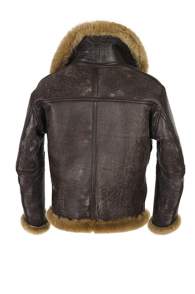 Men's Sheepskin Jacket with Luxurious Faux Fur Collar and Warming Inner Lining