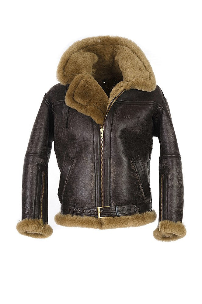 Men's Sheepskin Jacket with Luxurious Faux Fur Collar and Warming Inner Lining