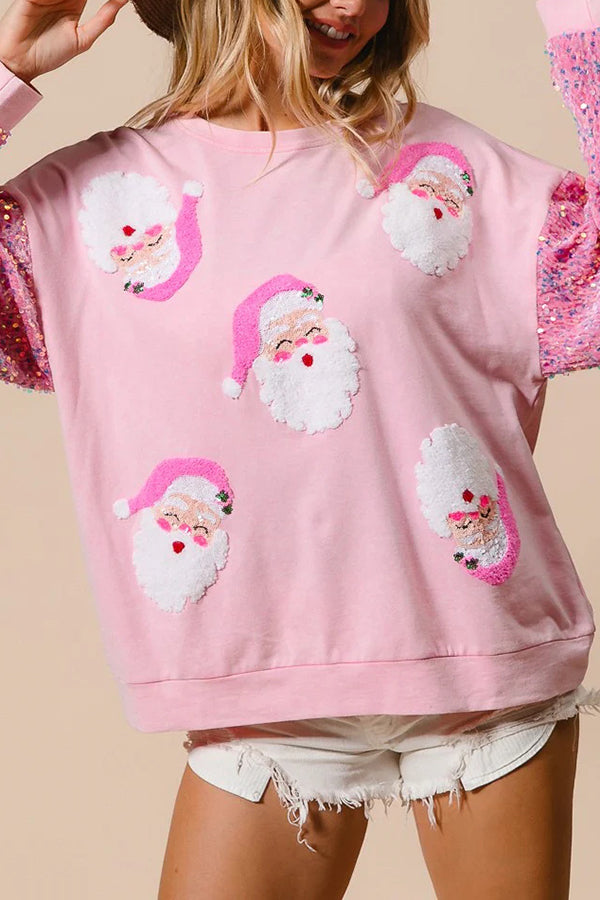 Christmas Casual Loose Round Neck Sequin Sleeve Sweatshirt