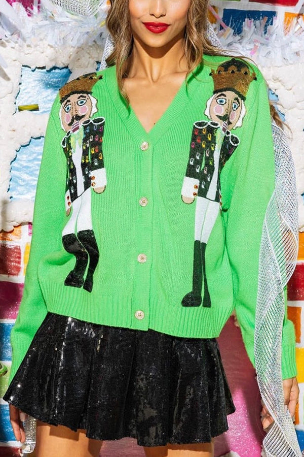 Christmas Nutcracker Sequin Casual Cardigan