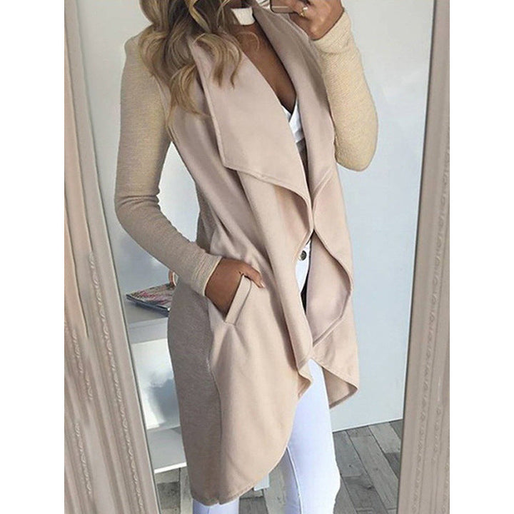 Solid Color Revers Slim Long Windbreaker Jacket
