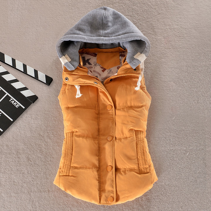 Women's Fitted Quilted Sleeveless Thermal Vest with Contrasting Hood