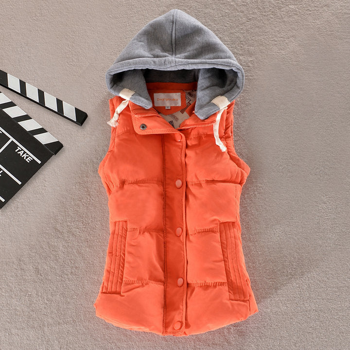 Women's Fitted Quilted Sleeveless Thermal Vest with Contrasting Hood