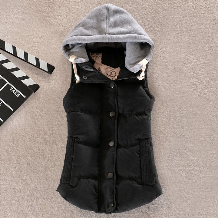 Women's Fitted Quilted Sleeveless Thermal Vest with Contrasting Hood