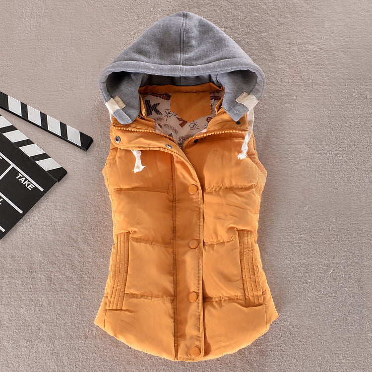 Women's Fitted Quilted Sleeveless Thermal Vest with Contrasting Hood