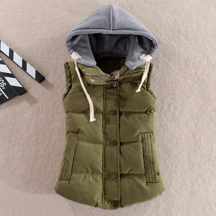 Women's Fitted Quilted Sleeveless Thermal Vest with Contrasting Hood