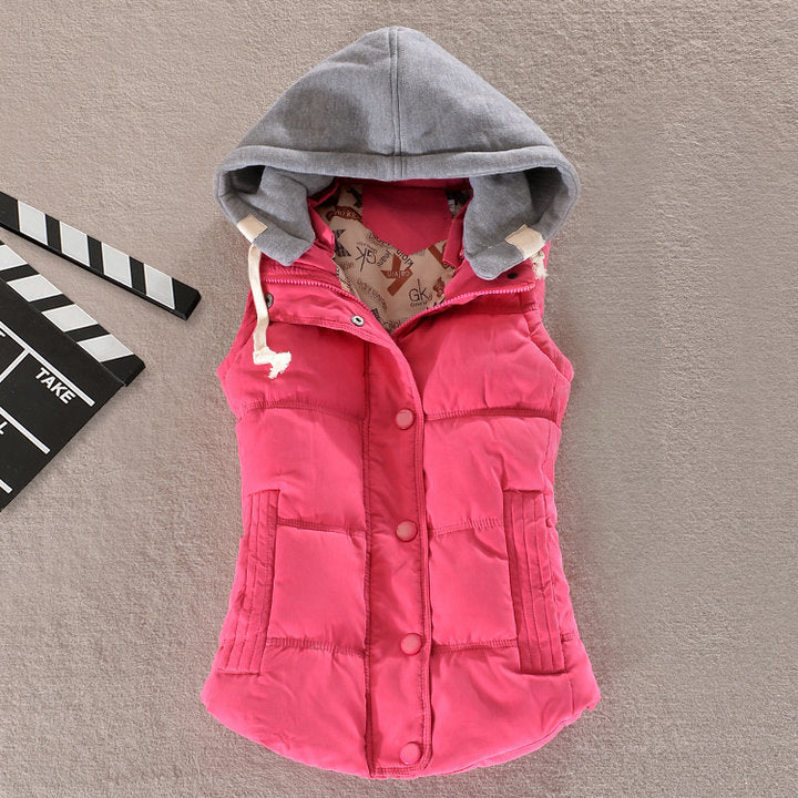 Women's Fitted Quilted Sleeveless Thermal Vest with Contrasting Hood