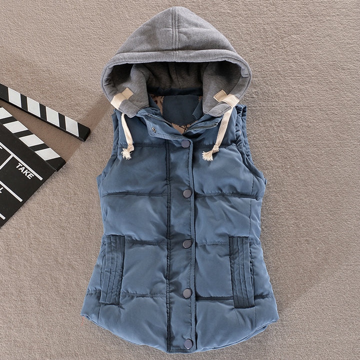Women's Fitted Quilted Sleeveless Thermal Vest with Contrasting Hood