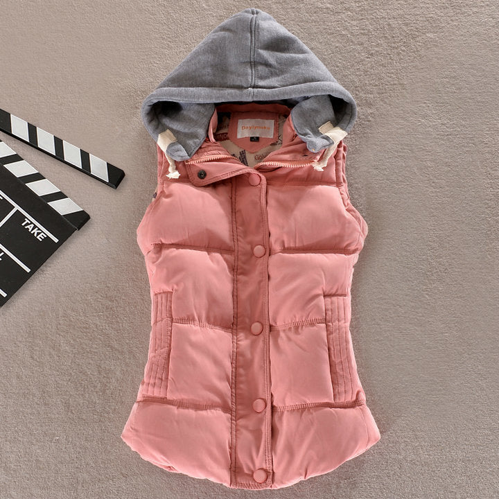 Women's Fitted Quilted Sleeveless Thermal Vest with Contrasting Hood