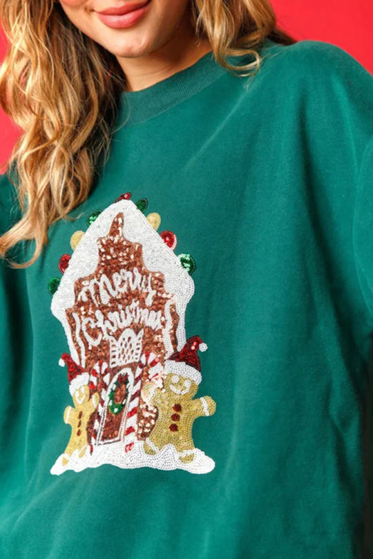 Christmas Candy House Sequins Casual Loose Sweater