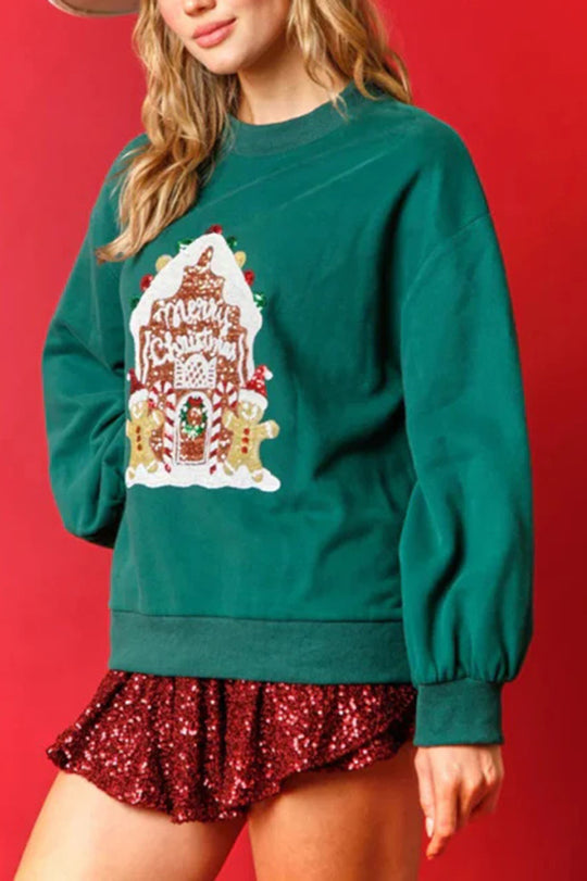 Christmas Candy House Sequins Casual Loose Sweater