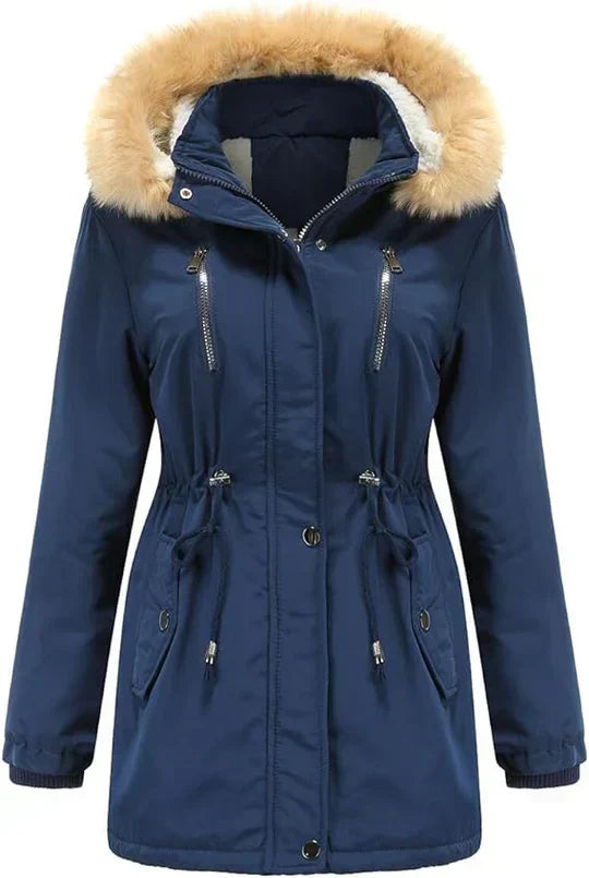 Longer Coat with Hood made of Faux Fur and Fleece Lining