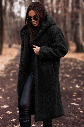 Trendy Long Teddy Coat with Hood