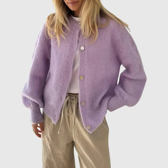 Women's Cashmere Cardigan with Round Neck and Button Closure