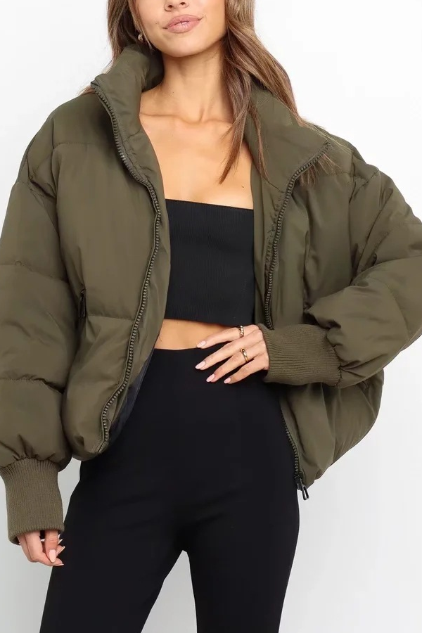 Collar Zipper Pocket Thick Warm Cotton Jacket
